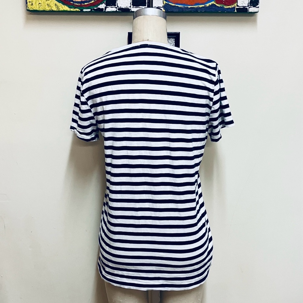 J. Crew Navy and White Striped V-Neck Tee - Picture 3 of 6